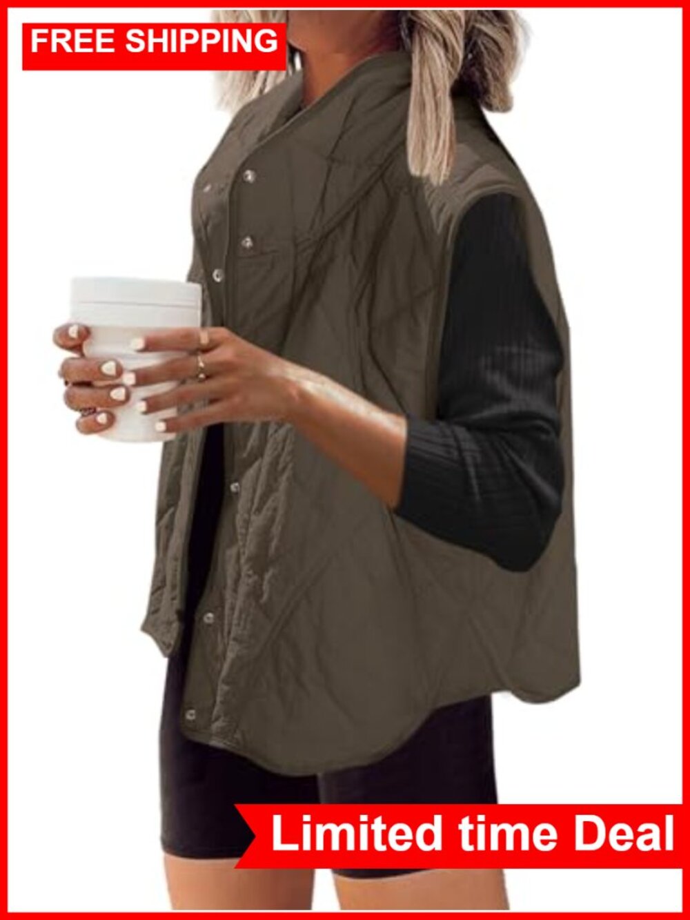 SENSERISE Womens Puffer Vest Quilted Lightweight Oversized Snap Button